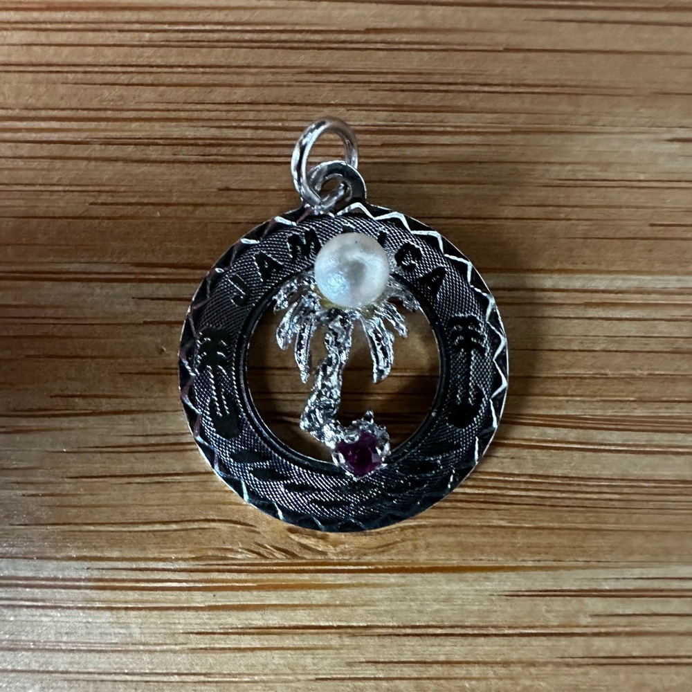 Vintage Silver Palm Tree Pendant - Jamaica - Sterling Silver